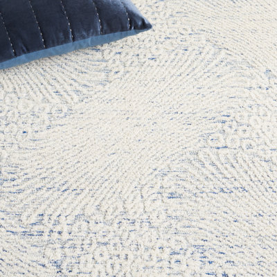 Deloras Hand Tufted Wool Cotton with Latex Abstract Rug in Blue/Ivory