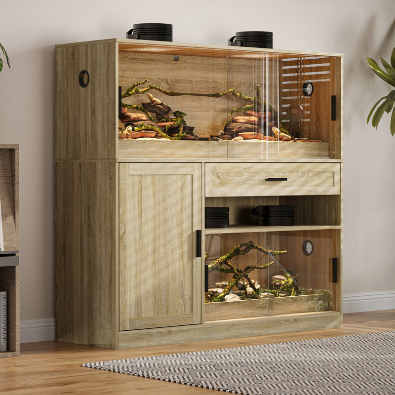Terrarium à deux zones avec verre trempé et armoire de rangement