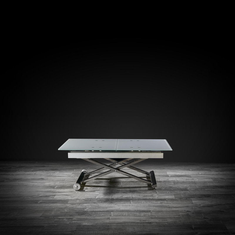 Fenster Extendable Glass Top Metal Base Dining Table