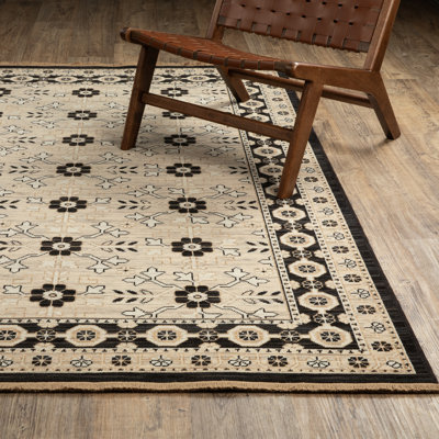 Tapis en laine beige / noir Kuester Traditonal