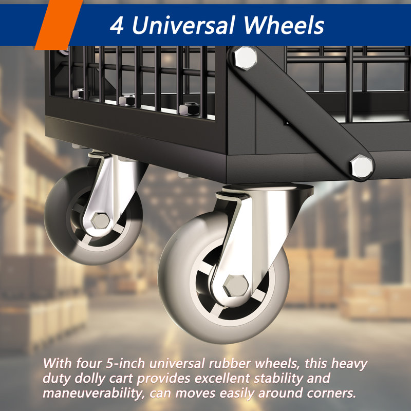 Platform Truck Cart With Cage, 5 In 1 Heavy Duty Platform Cart With Cage 2200 Lbs Capacity Foldable Push Cart., Black