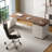 Nut-brown+Beige Rectangular Solid + Manufactured Wood with 3 drawers desk-109080106-109080103