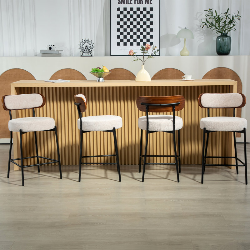 Counter Height Ferrer, 24" Ferrer , Boucle Counter Stools With Back, Boucle Ferrer For Kitchen Island, Dining Room, Beige