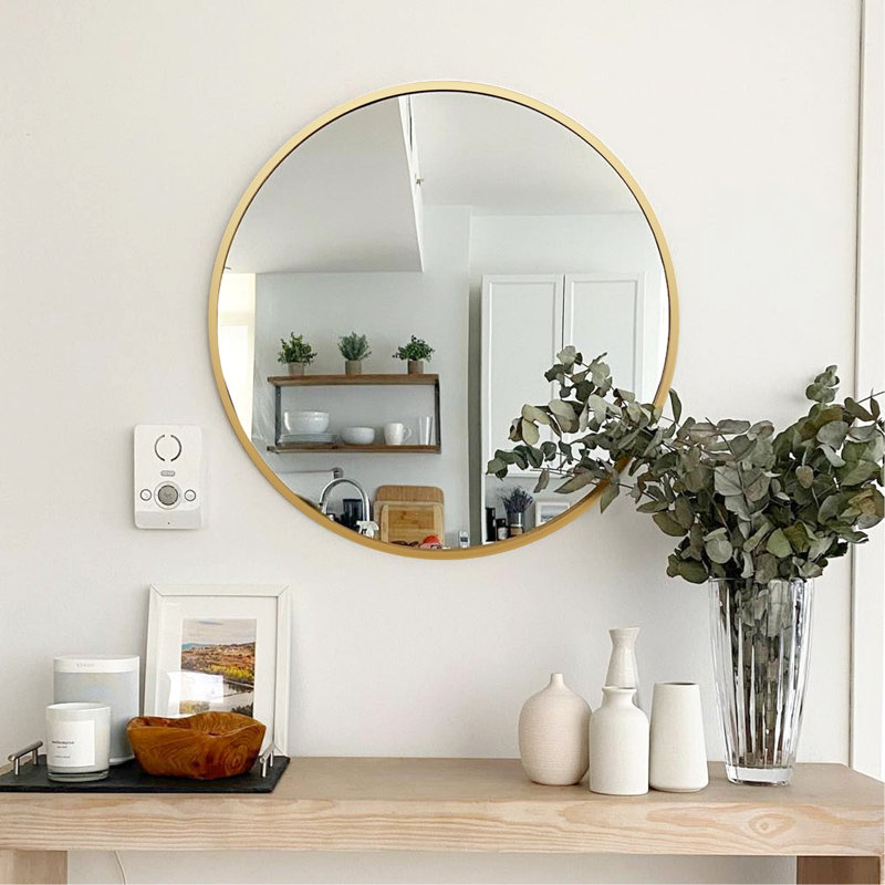 Miroir rond en aluminium pour hommes, Or, 30 po x 30 po