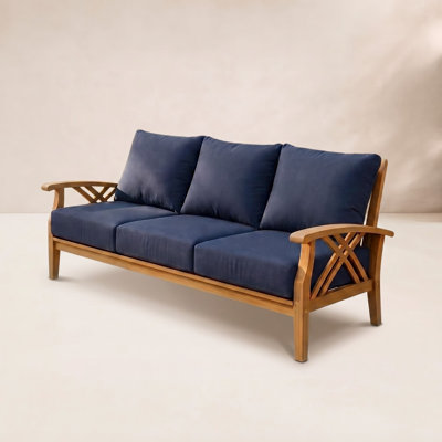 Cotesfield 77.5'' Wide Outdoor Teak Patio Sofa with Cushions