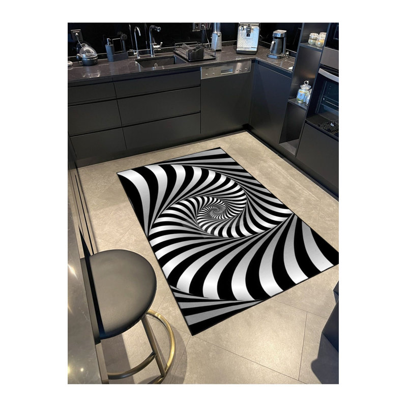 Tapis décoratif à motif zébré entrelacé lavable à la machine, Sous-tapis rond 3 pi 3 po inclus