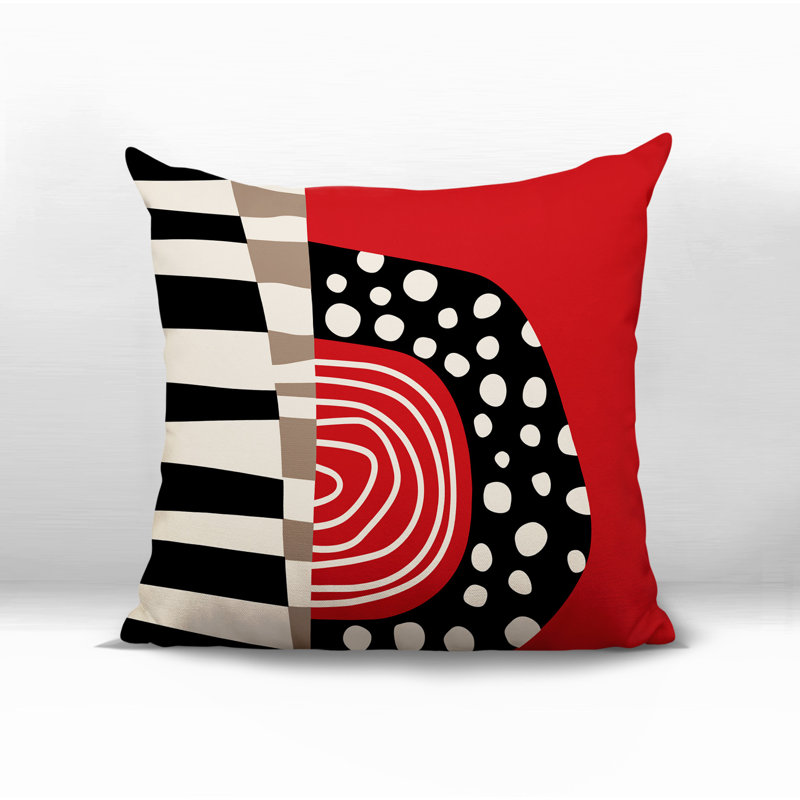 Oreiller carré réversible intérieur / extérieur Ritter Abstract, Rouge / noir / blanc cassé abstrait, H 17 po x l 17 po