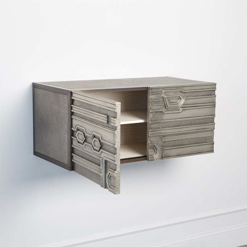 Silver Geometric Relief Floating Cabinet with Adjustable Shelving