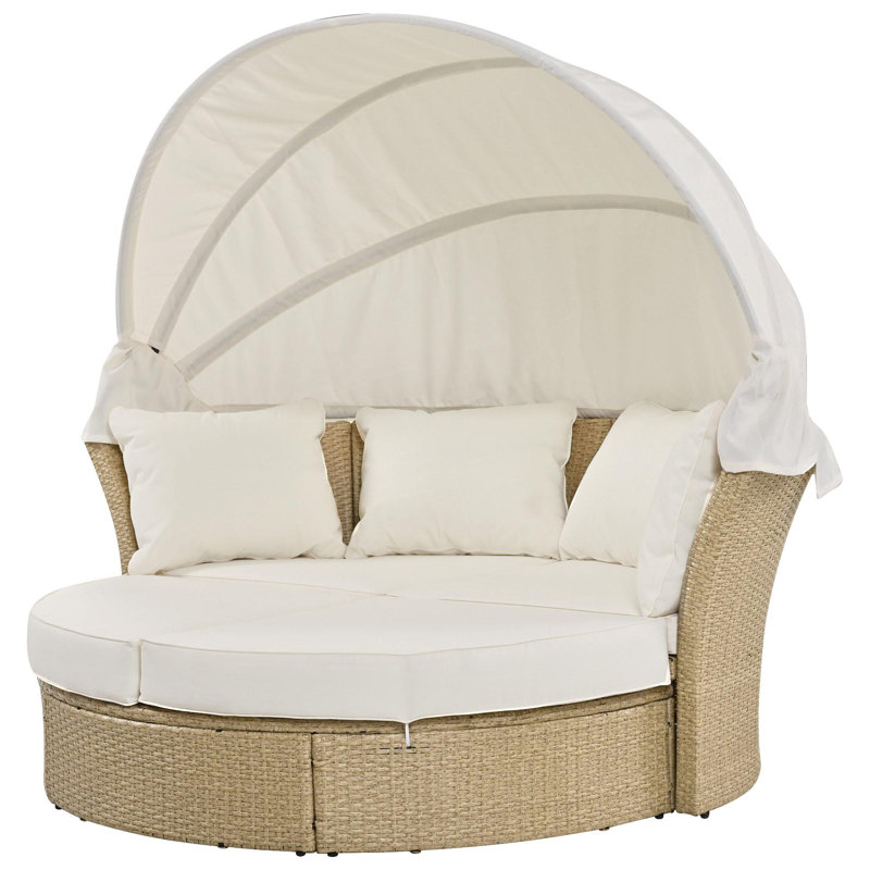 Lit de jour modulaire d'extérieur avec auvent, Beige, Naturel
