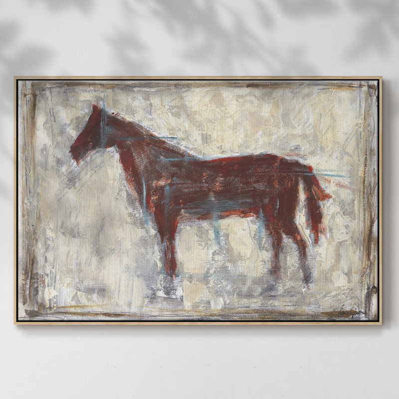 " Iron Equine I ", Natural Wood Floater Framed Canvas, 25" H x 37" W x 2" D, No Mat
