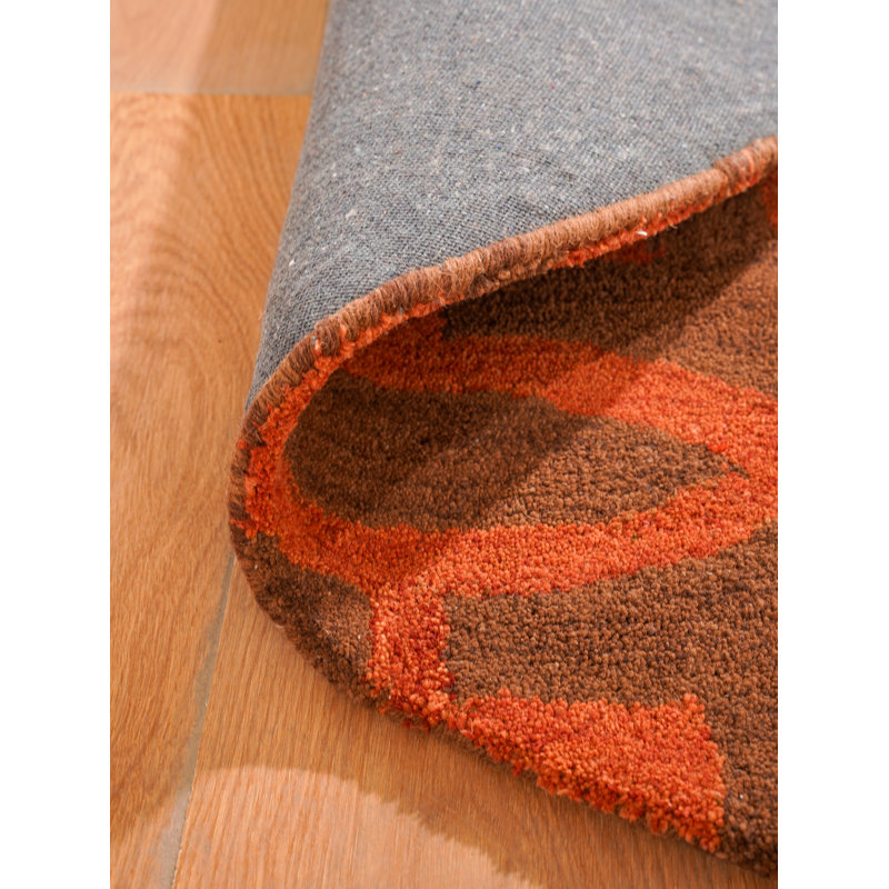 Bradford Hand Tufted Wool Eco-Friendly Area Rugs - Round, Brown Orange Color, Geometric Modern Design, High Pile Thick Handmade Anti Skid Area Rugs for Living Room, Bed Room 