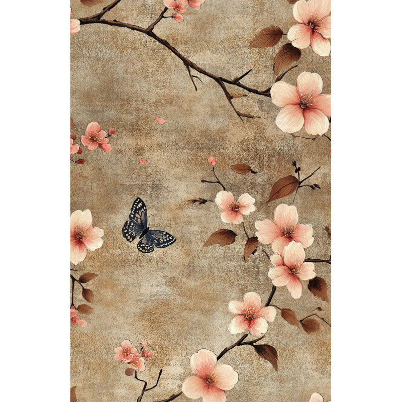 Papier peint floral à motif de fleurs de cerisier beige