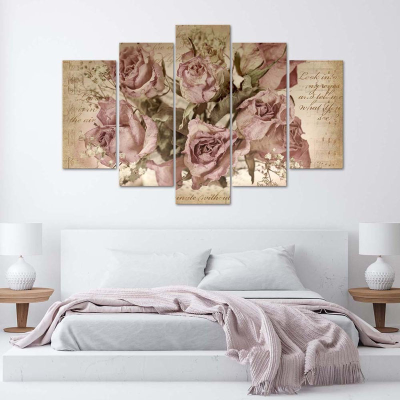 Pink Roses Flowers - 5 Piece Wrapped Canvas Print, 70cm H x 100cm W