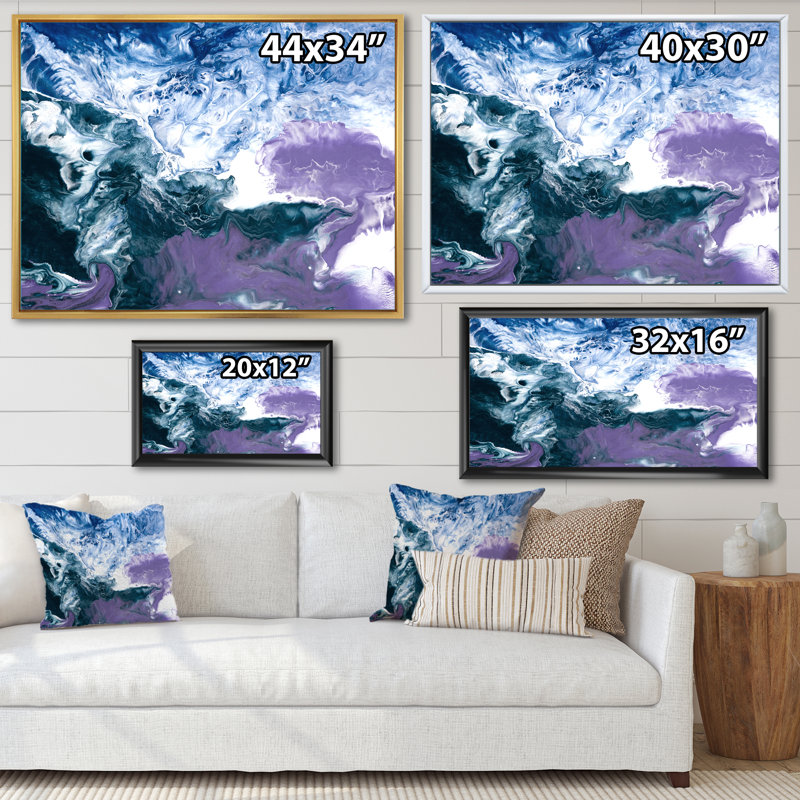 «Blue and Violet», impression sur toile, Cadre flottant doré, H 34 po x l 44 po x P 1,5 po