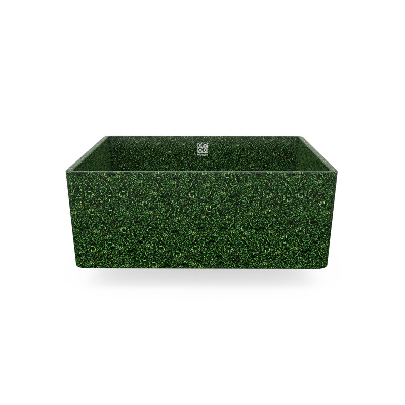 Woodio Cube40 15.748'' Wood Square Bathroom Sink, Moss