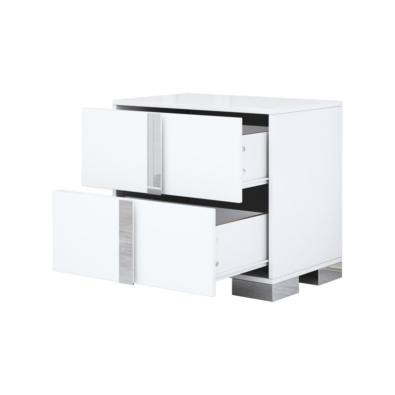 Table de chevet élégante avec pied en métal (table de chevet seulement), Blanc