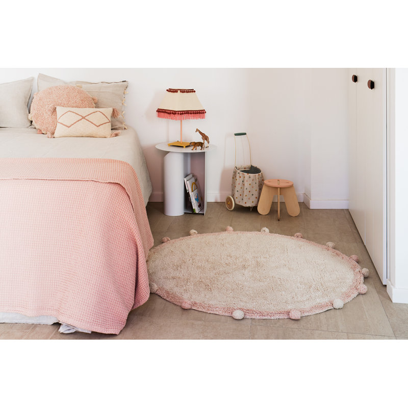 Solid Colour Handmade Tufted Round 4' Cotton Area Rug in Natural/ Vintage nude