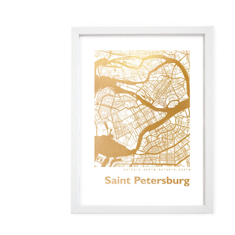 Saint Petersburg Map 1 Piece Single Picture Frame Wall Art, 42.5cm H x 32.5cm W x 3.5cm D