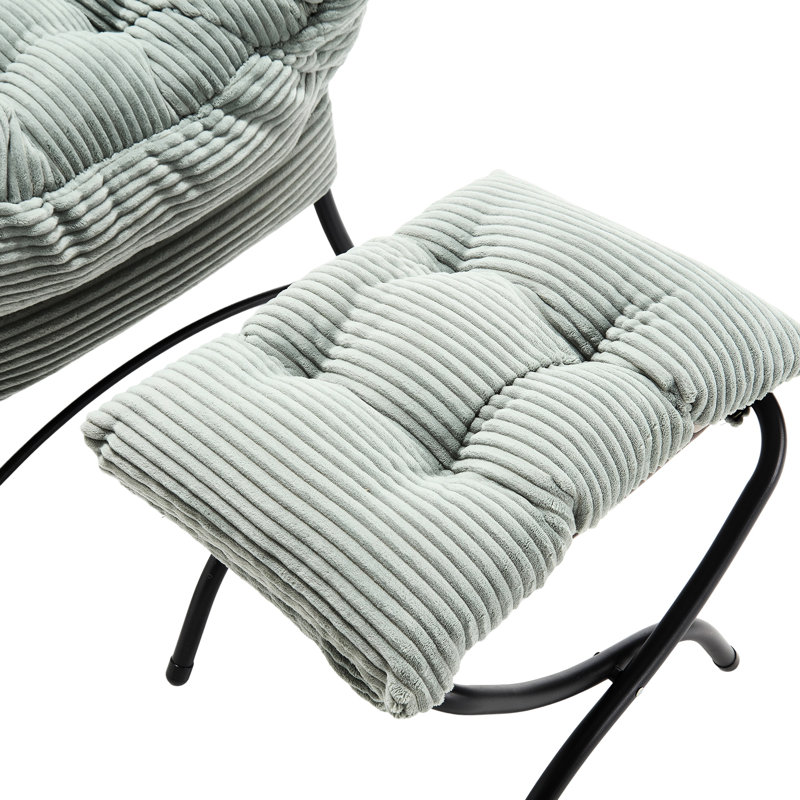 Modern Soft And Comfortable Accent Chair With Ottoman, Armrests And Side Pocket For Small Spaces