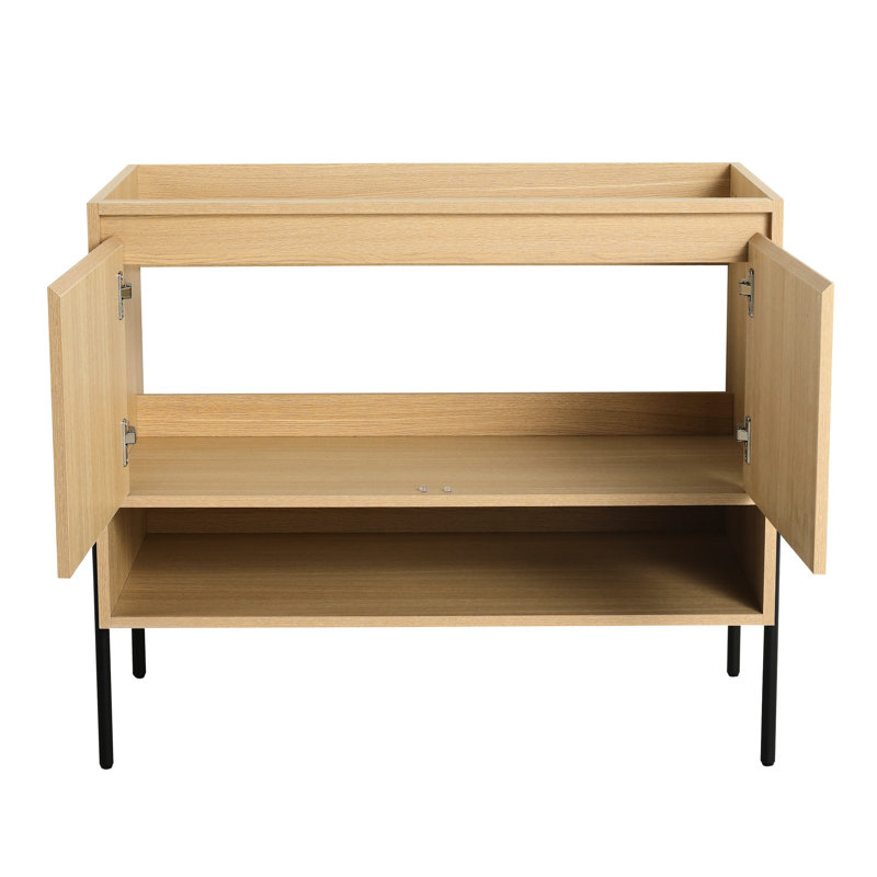 Meuble-lavabo sur pied 36 po - 2 portes d'armoire à fermeture en douceur en bois d'ingénierie avec rangement en chêne