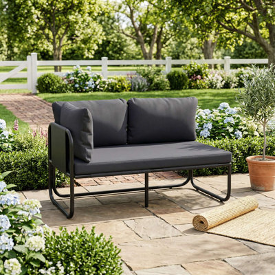 Outdoor Patio Loveseat Sofa, Removable Washable Thick Seat Cushions & Supportive Decorative Pillows, Rust-Proof Reinforced Frame Suitable For Patio, Backyard