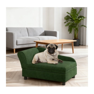 Green Pet Sofa Bed with Storage Compartment and Soft Flannelette Cushion