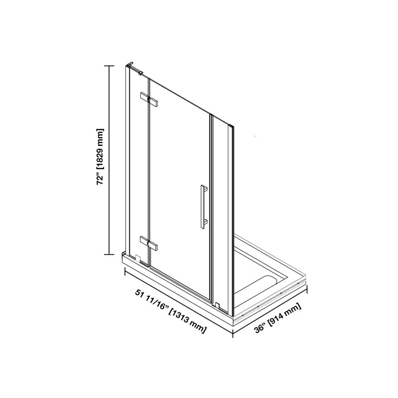 OVE Decors Tampa Alcove Frameless Pivot Hinge Shower Door Kit With Base Pan, 2025, Satin Nickel