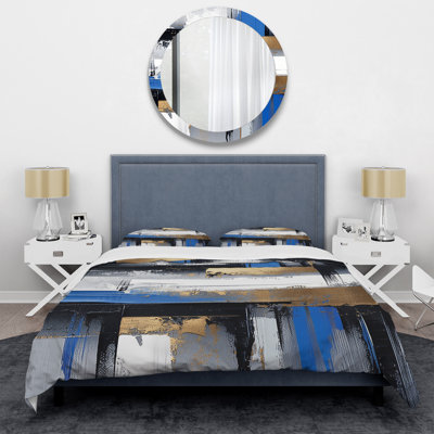 Ensemble de housse de couette or et bleu Paint Elegance II - Abstract Collages