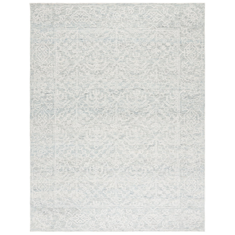 Renelda Ebony Hand Tufted Wool Cotton Damask Rug in Ivory/Light Gray/Gray, Rectangle 8' x 10'