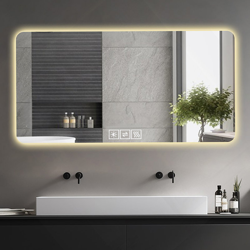 Miroir de salle de bain 28 po x 60 po à DEL avec éclairage à intensité variable tricolore et désembuage à une touche, conception rétro-éclairée résistante à la corrosion