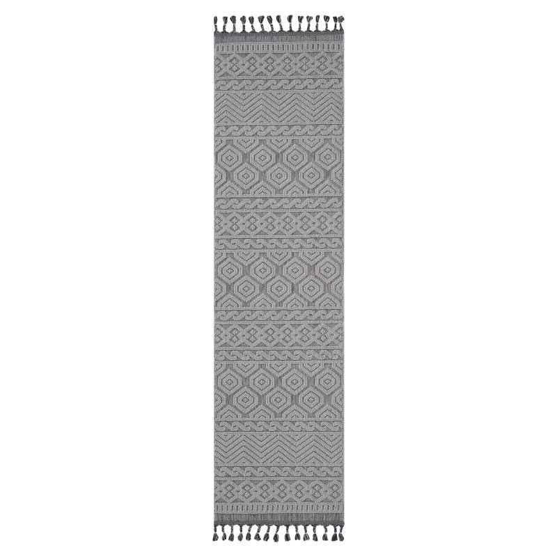 Grey/White Geometric Indoor/Outdoor Area Rug, Runner 2'2" x 8'
