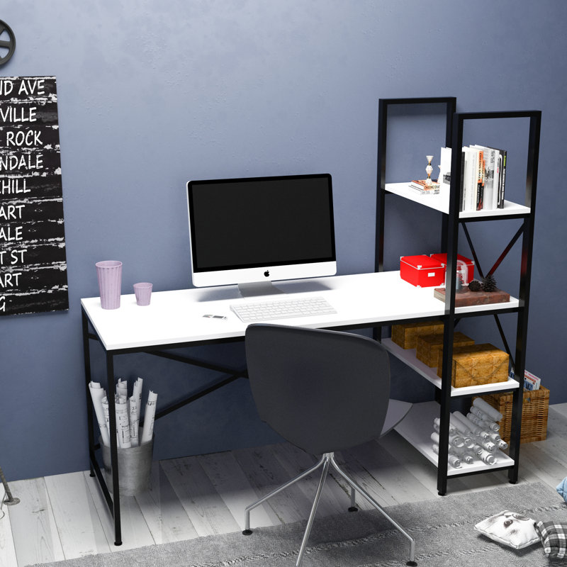 Phan Computer Desk with Bookshelves, White