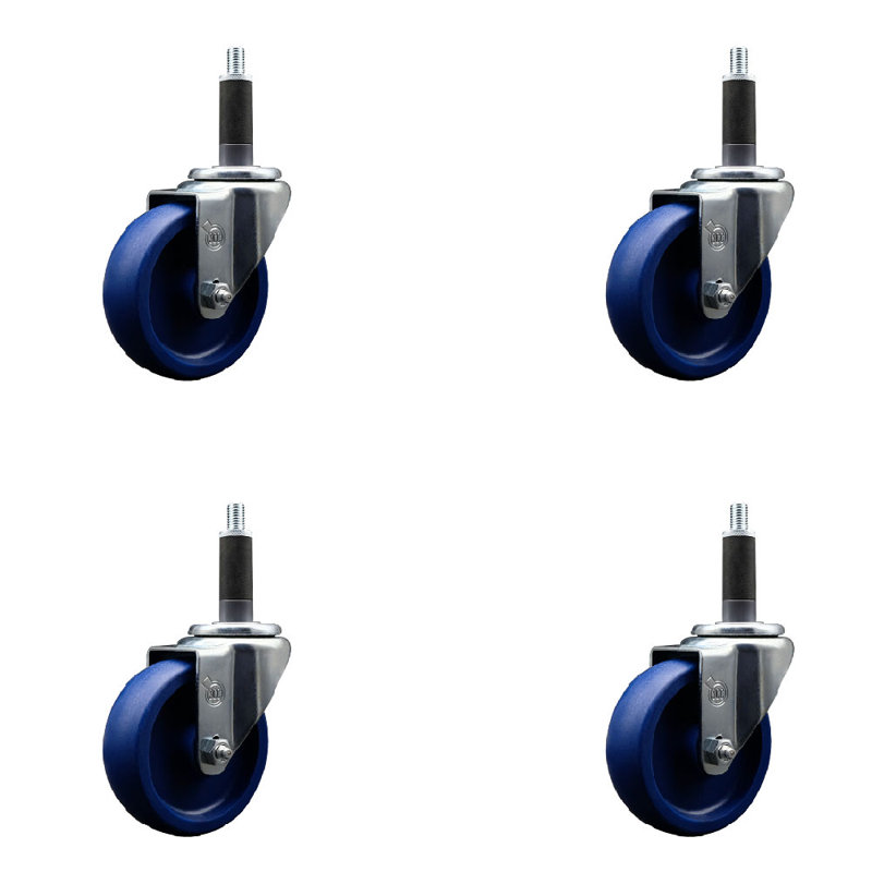 4 Inch SS Solid Poly Wheel Swivel 1 Inch Expanding Stem Caster Set SCC