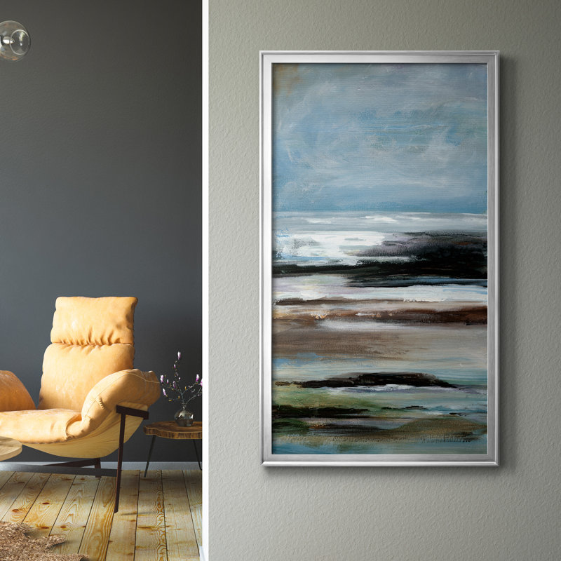 «Knowing You II», peinture sur toile encadrée, Argent, H 22,5 po x l 42,5 po x P 1,5 po