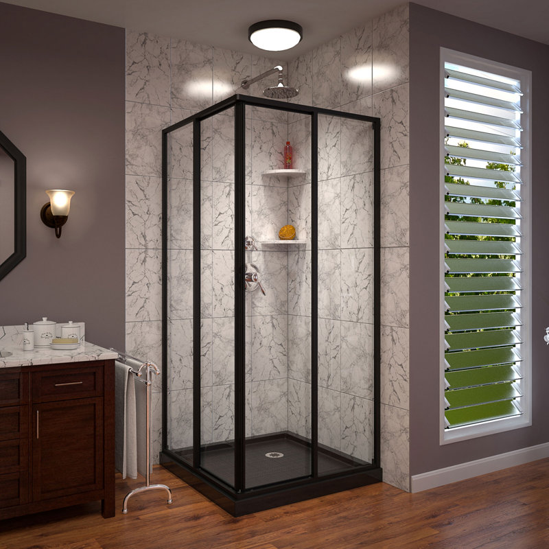 Cornerview 36" x 74.75" Framed Square Sliding Shower Enclosure with Base Included, Matte Black, Matte Black