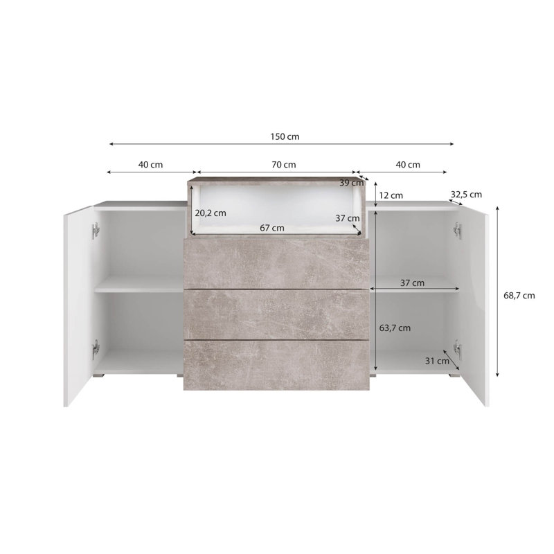 Sideboard Walnut River, Oak/White