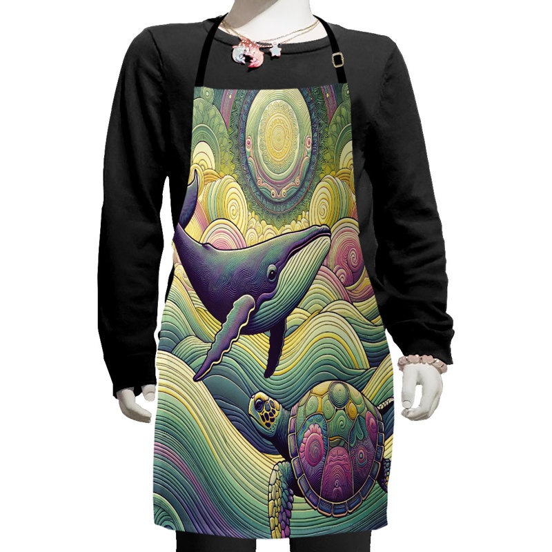 East Urban Home Nautical Apron with Adjustable Ties and Hook & Loop Straps Small Seafoam Purple and Pink