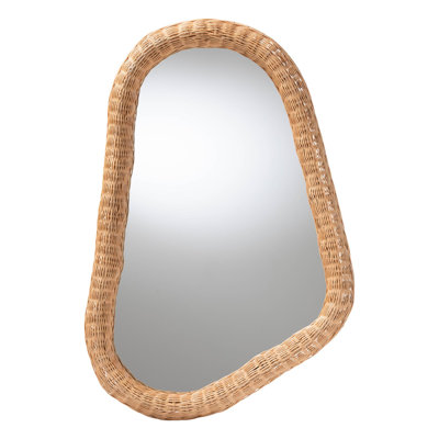 Bali & Pari Ulrica Natural Rattan Wall Mirror – Handwoven Wicker Irregular Shape Accent Mirror For Living Room, Bedroom, Or Entryway