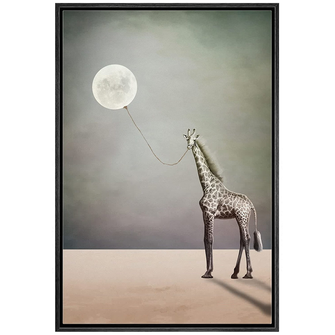 IDEA4WALL Framed Canvas Print Wall Art Surreal Moon Sky Giraffe Landscape Fantasy & Sci-Fi Abstract Illustrations Modern Art Bohemian Scenic For Living Room, Bedroom, Office IDEA4WALL 