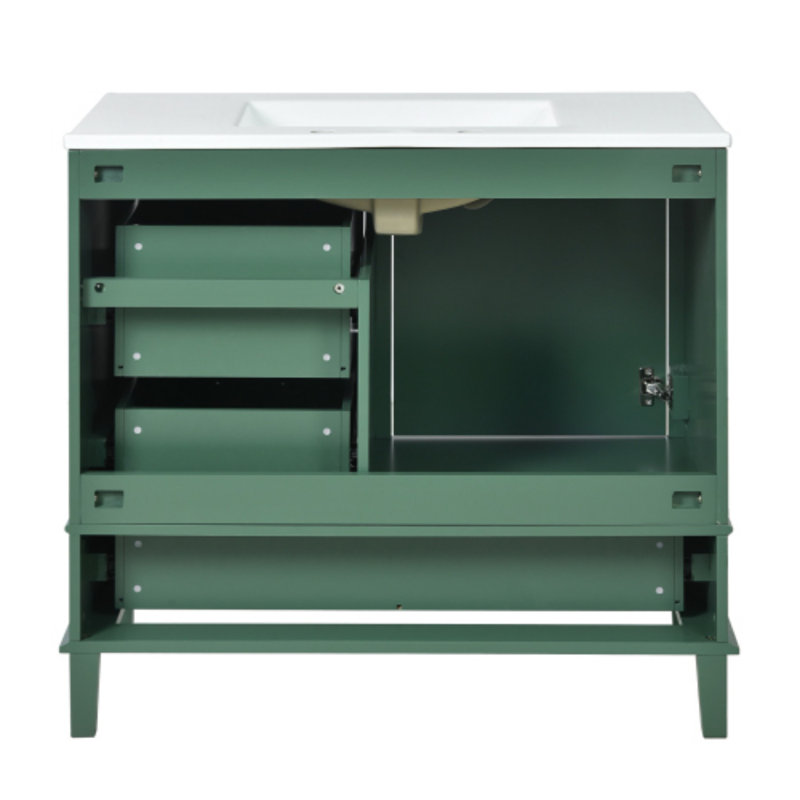 Meuble-lavabo 36 po avec cadre en pin massif, Vert/doré