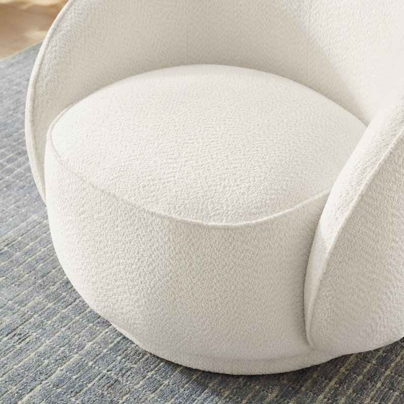 Kannen Upholstered Swivel Accent Chair, White Boucle Polyester