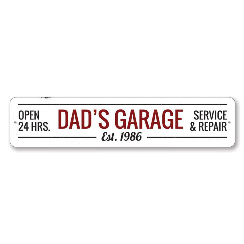Enseigne en aluminium «Dads Garage», H 4 po x l 18 po x P 0,04 po
