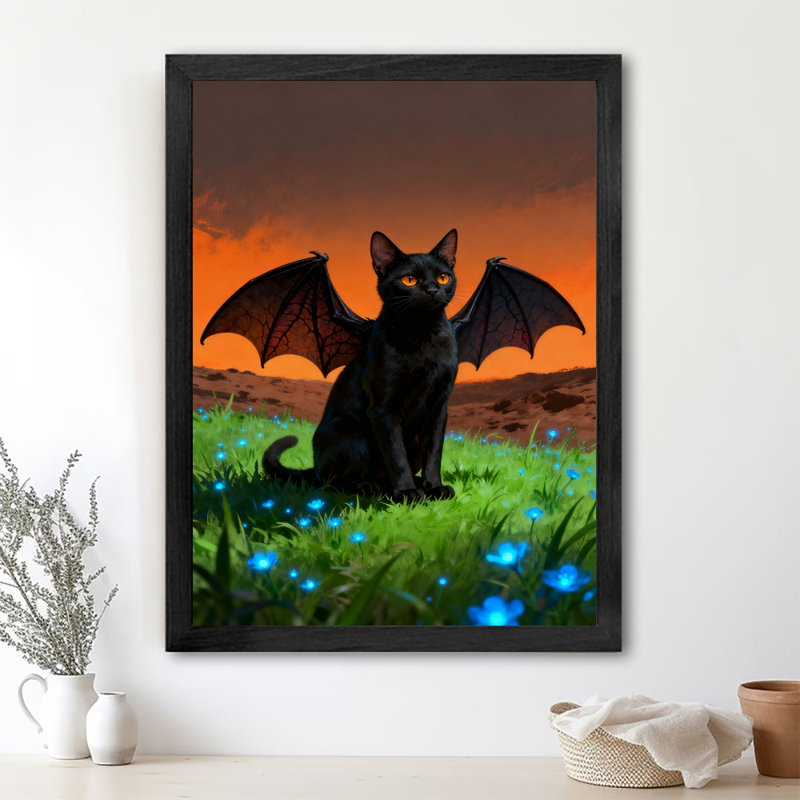 Noir encadré rétro Une merveilleuse nouvelle espèce combinant des chauves-souris et des chats, art mural de style rétro