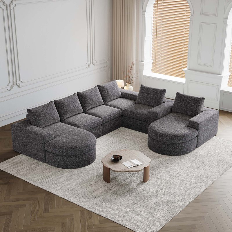 Canapé modulaire en chenille avec méridienne incurvée avec méridienne Chenille, Gris chenille