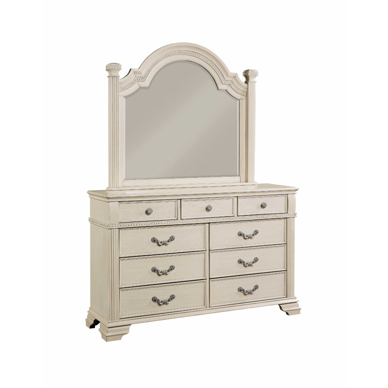 Commode en bois massif blanc antique antique à 9 tiroirs l 62 po x H 39 po avec poignée ronde en nickel et poignées suspendues