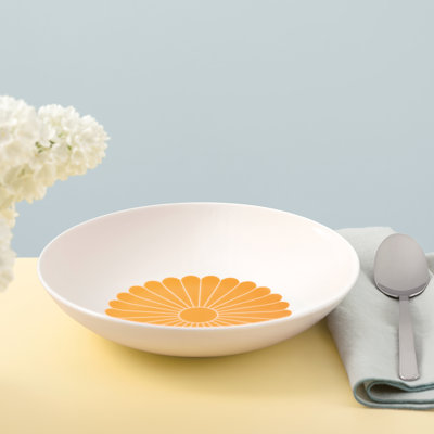 Bol à pâtes Villeroy & Boch Fleur Soleil, porcelaine de qualité supérieure, fabriqué en Allemagne, capacité 21 oz, 9,5 x 2 po, va au lave-vaisselle et au micro-ondes, bol pour pâtes, nouilles et salades, jaune / orange