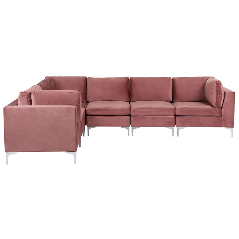 Millings 6 Seater Velvet Corner Sofa , Pink, Right Hand Facing