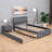 Gray teddy bear plush platform bed, full size, with built-in pull-out single extendable bed design.