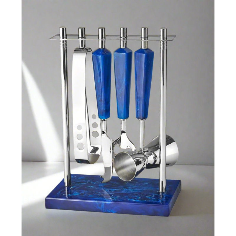 Ensemble d'outils de bar 5 pièces en résine bleu azur et acier inoxydable, Bleu