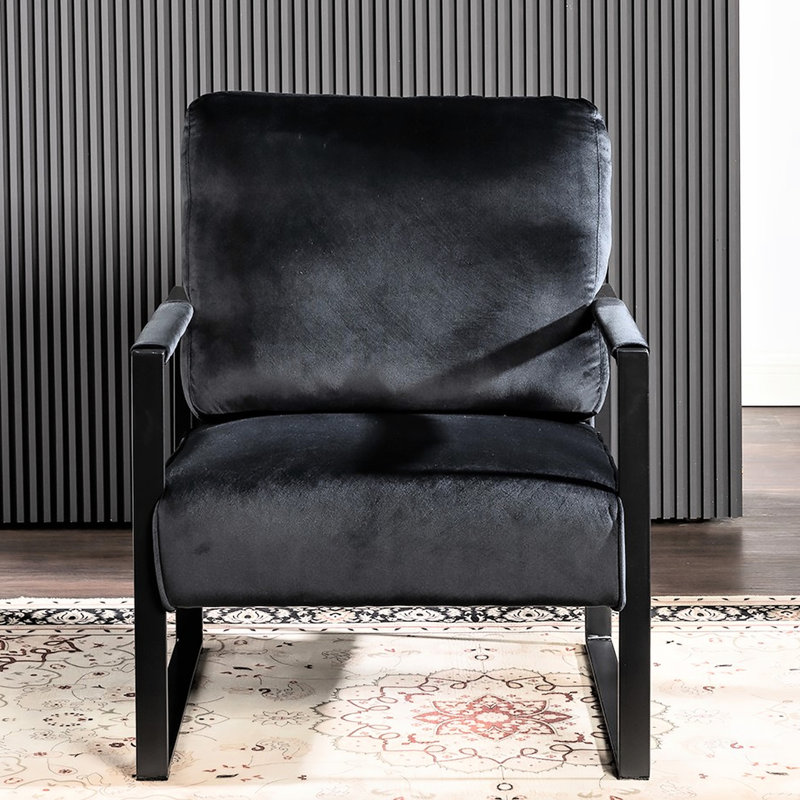 Chaise en velours de style Mid-Century moderne, structure en métal, noir